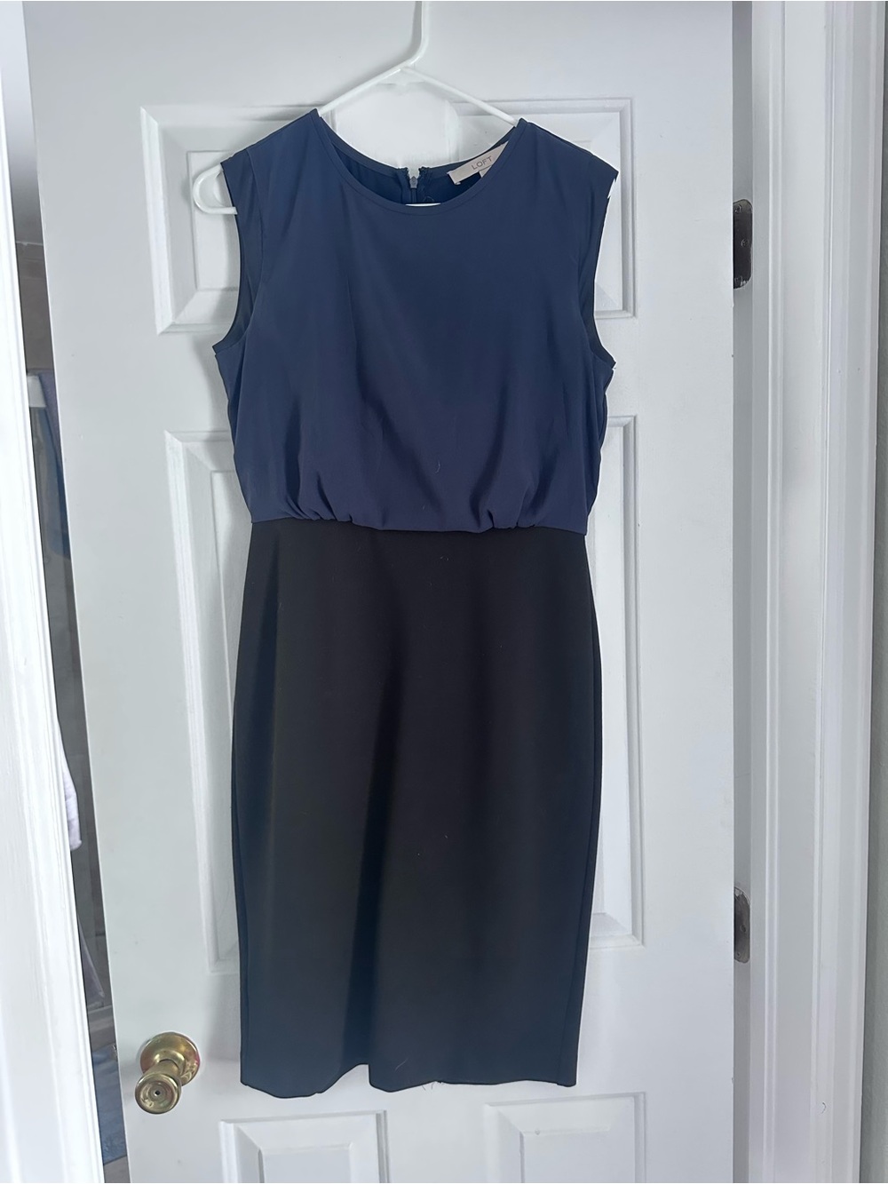 LOFT Navy and Black Sleeveless Midi Sheath Dress